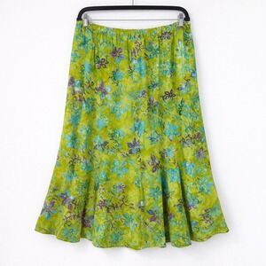 Wind River Y2K Linen Blend‎ Floral Midi Skirt Womens Sz L Boho Cottagecore Batik